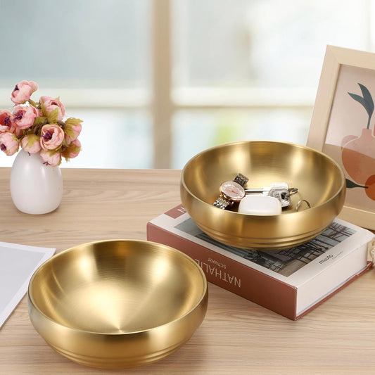 Key Bowl for Entryway Table Decorative Key Dish for Organizing Tabletop Catch All Bowl Gold Fruit Bowls for Kitchen Counter, Coffee Table,7.4 Inches