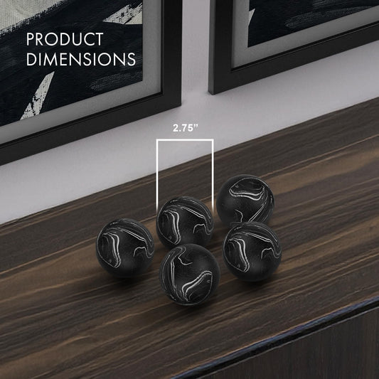 Creative Scents Black Marble Look SMALL 2.75” Decorative Balls for Bowls – Set of 3 Decorative Orbs Spheres for Coffee Table Centerpiece, Dining Table, Living Room - Modern Bowl Fillers for Home Décor