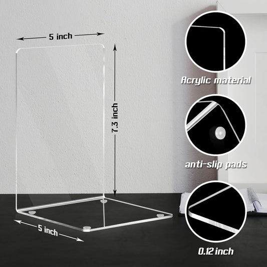 HappyHapi Acrylic Bookends for Shelves, 12 Pcs Clear Book Ends for Heavy Books, Decorative Book Holder for Home Library Office, 5 x 5 x 7.3 inch,6 Pair