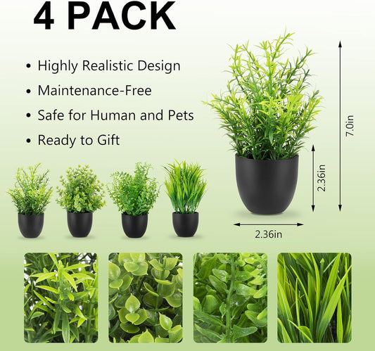 4 Pack Small Fake Plants Mini Artificial Plants Potted Desk Plant for Table Desk Bathroom Shelf Home Kitchen Office Decor