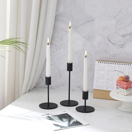 Set of 6 Black Candlestick Holders - Decorative for Home Decor, Wedding, Dining, Party, Anniversary