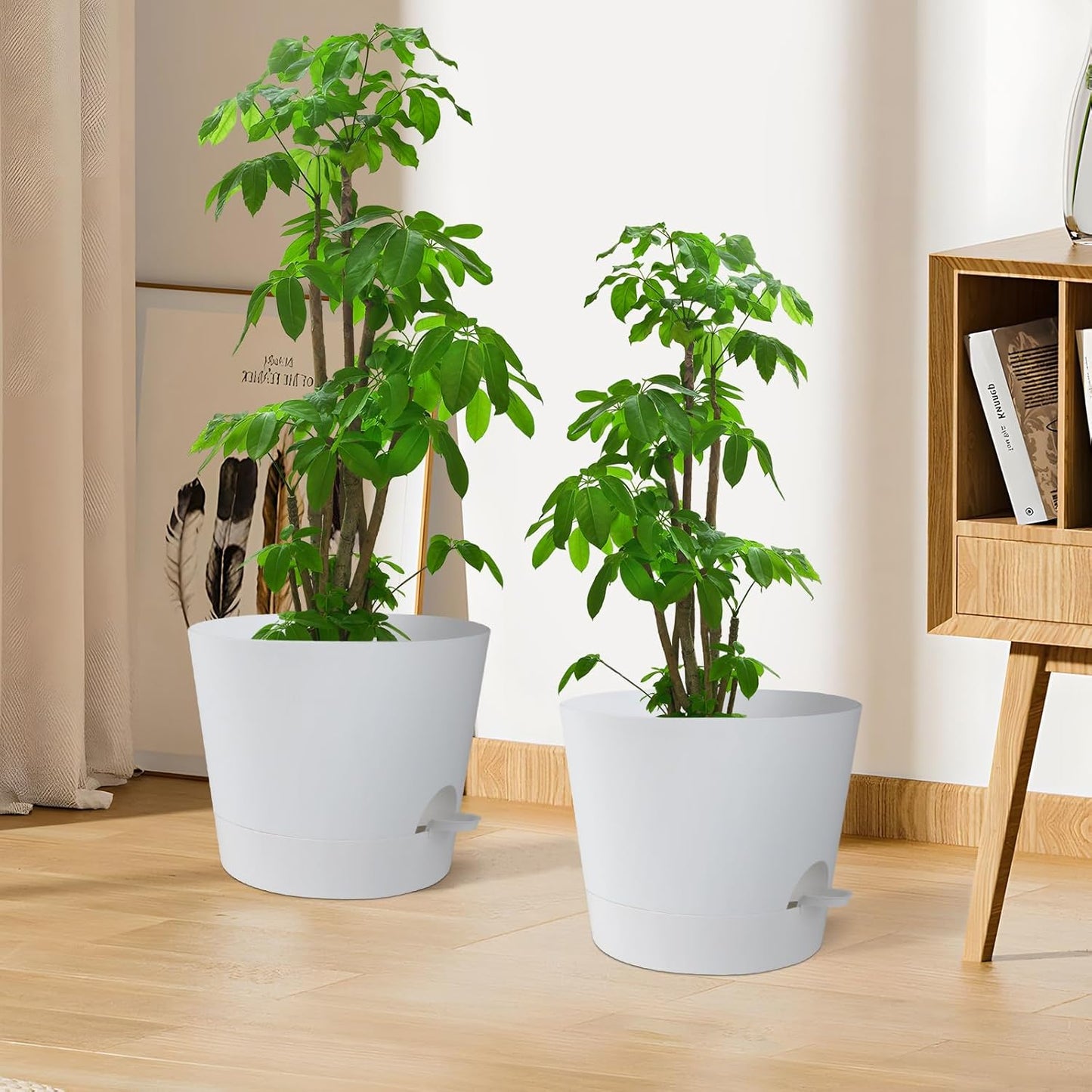 YNNICO Indoor Self Watering Planters with Drainage Holes and Saucers, 8, 7, 6.5, 6, 5.5, 5 Inches, Black, 6 Pots
