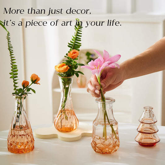 Glass Bud Vase Set of 20 - Small Vases for Flowers in Bulk - Assorted Vintage Crystal Vases for Flowers, Table Centerpieces (Clear, 20 Pcs)