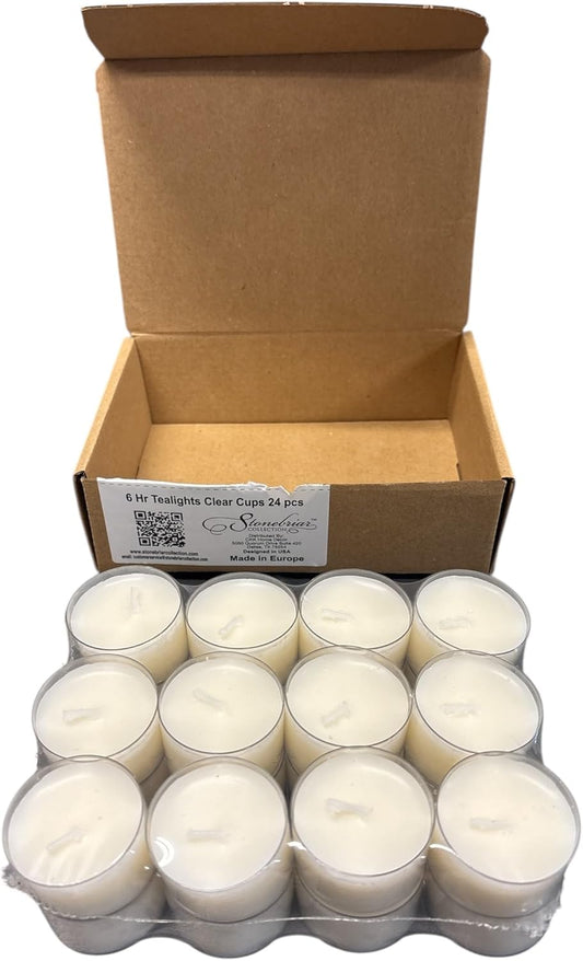 Stonebriar 96 Count White Unscented Smokeless Long Burning Clear Cup Tea Light Candles with 6 to 7 Hour Burn Time
