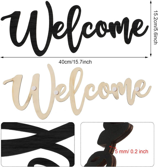 Jetec Wood Cutout Welcome Sign Welcome Wall Decor Word Wood Art Sign for Front Door Rustic Home Gallery Wall Decorations 15.7 x 6 Inches(Black)