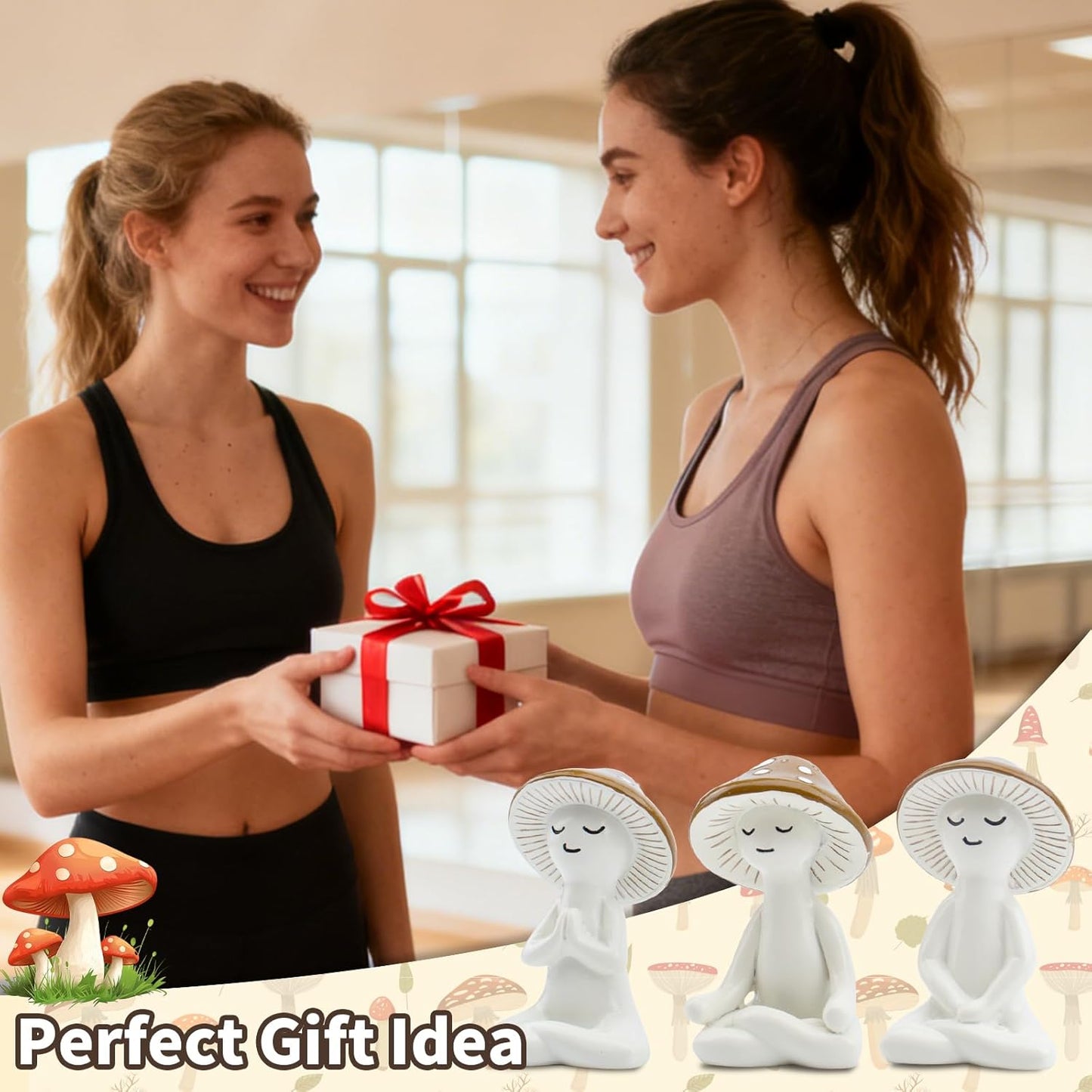 Meditation Mushroom Resin Statues – Cute Yoga Mushroom Figurines for Desk, Home, Office & Garden Decor – Zen Resin Sculptures for Living Room, Patio, Tabletop & Backyard (1 Pack, Mushroom)