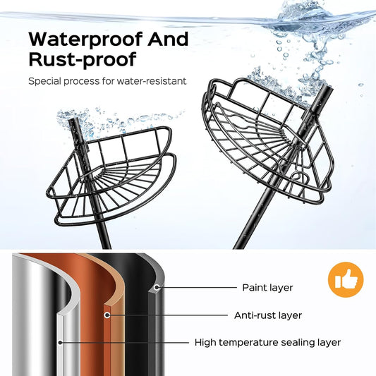 HAMITOR Corner Shower Caddy Tension Pole: 4-Tier Rust-Resistant Adjustable Bathroom Organizer Shelves - 47-121 Inch No-Drill Quick Installation - Space-Saving Storage for Renters Family - Silver Gray