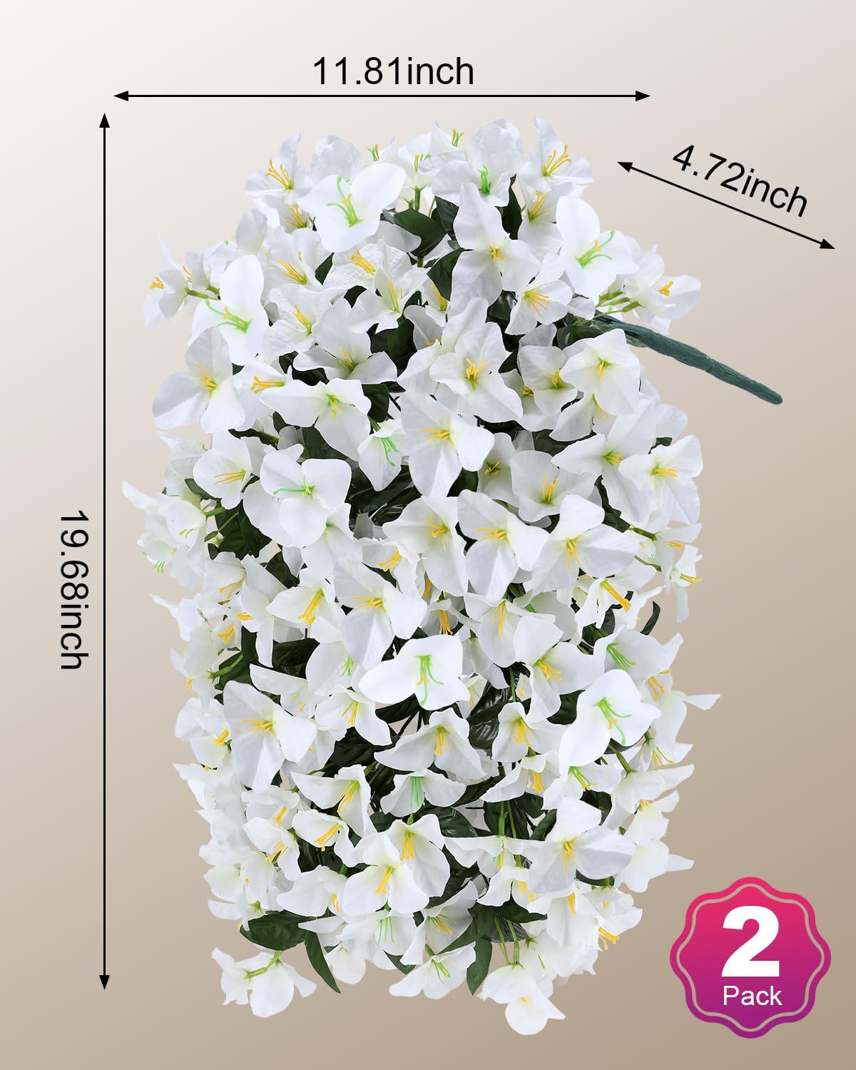 Artificial Flowers for Outdoors – 2 Bundles of UV-Resistant Artificial Bougainvillea, Realistic Silk Flowers for Front Porch, Patio, Garden, Window Boxes & Hanging Baskets (Hot Pink, 2)