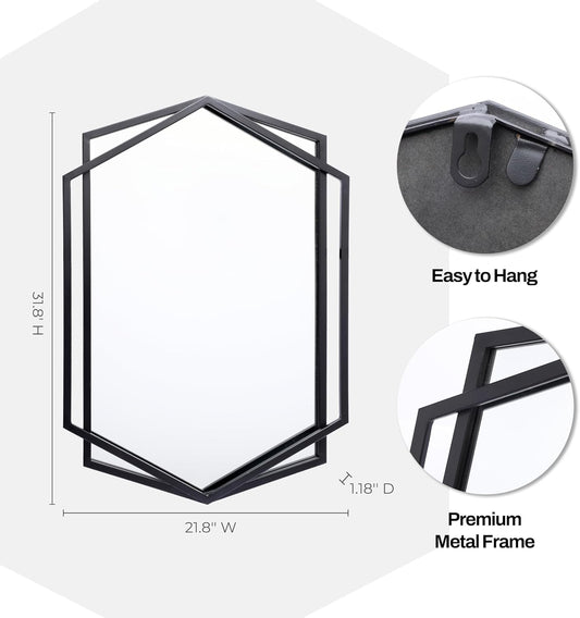 LuxenHome 3 Pieces Black Metal Rectangular Wall Mirror Set Large Vanity Mirror for Bedroom, Black Accent Metal Entryway Wall Mirror, Wall Mounted Mirror Living Room Wall Decor