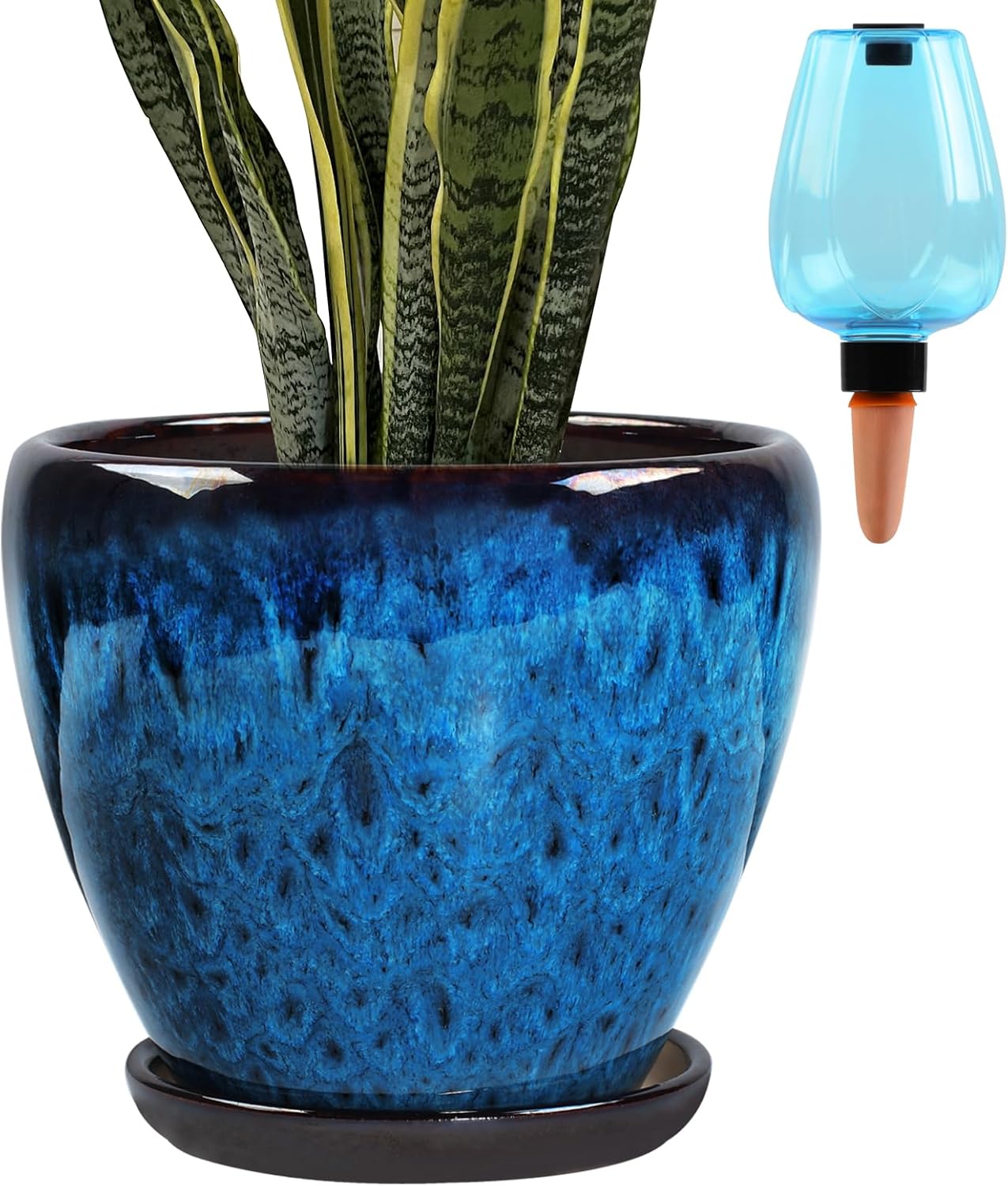 Ceramic Plant Pots with Saucer, 6 inch Glaze Planters for Indoor Plants with Drainage Holes, Decorative Small Flower Pots Outdoor, Modern Succulent Pots for Home Room Decor