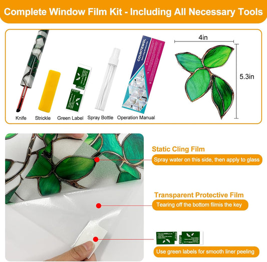 COUNTEWOL Window Privacy Film with Installation Tools Home Decorative Colored Glass Window Stickers Reusable electrostatic Rainbow Stickers (Stained Leaf, 17.5 x 78.7 in)