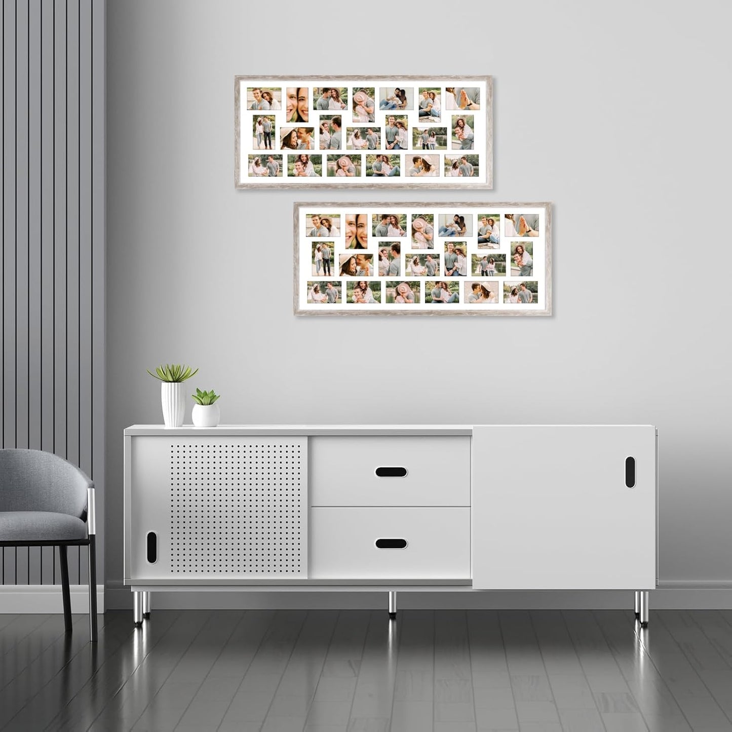 QUTREY 20 Opening 4x6 Collage Picture Frame Set of 2, 18.1x41.3 inches Black Multiple Frames Display 4 by 6 inch Photos with Mat for Wall Hanging
