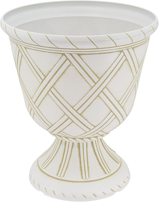 Arcadia Garden Products PL60GD Lattice Plastic Garden Urn, Classic Decorative Garden Pot Planter for Indoor and Outdoor Plants, Gold