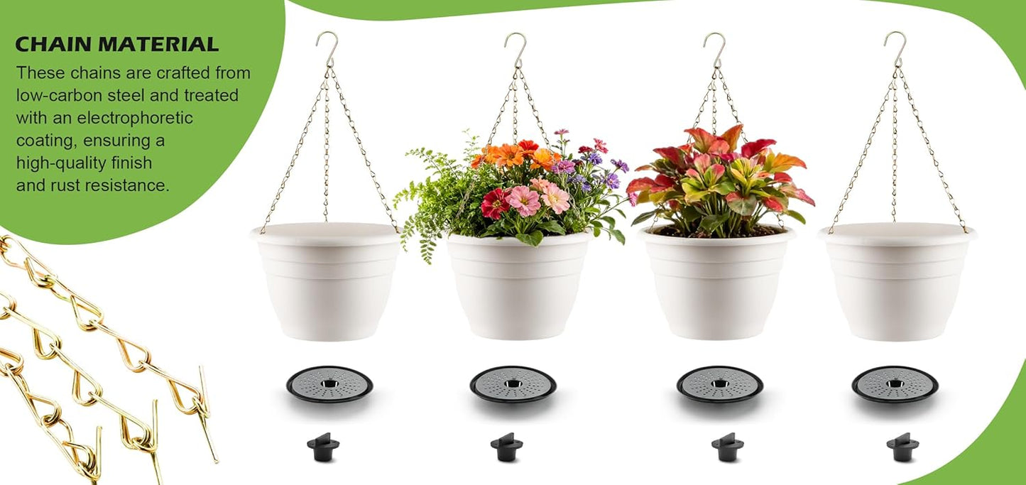 RooTrimmer Hanging Planters for Indoor Outdoor Plants 8 and 10 Inch, 4 Packs Hanging Flower Pot with Drainage Holes, Self-Watering Hanging Basket Perfect for Home, Office and Garden, White