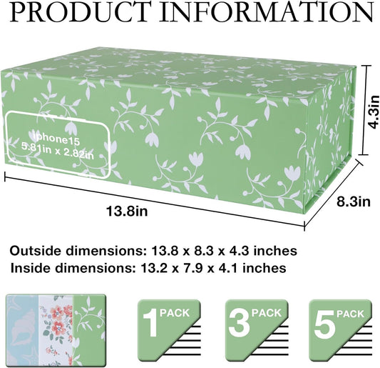 LFBOX Floral Gift Box with Magnetic Lids 13.8x8.3x4.4 in, Large Bridesmaid Proposal Boxes, Rectangle Wedding Decorative Storage Box 1 Pack