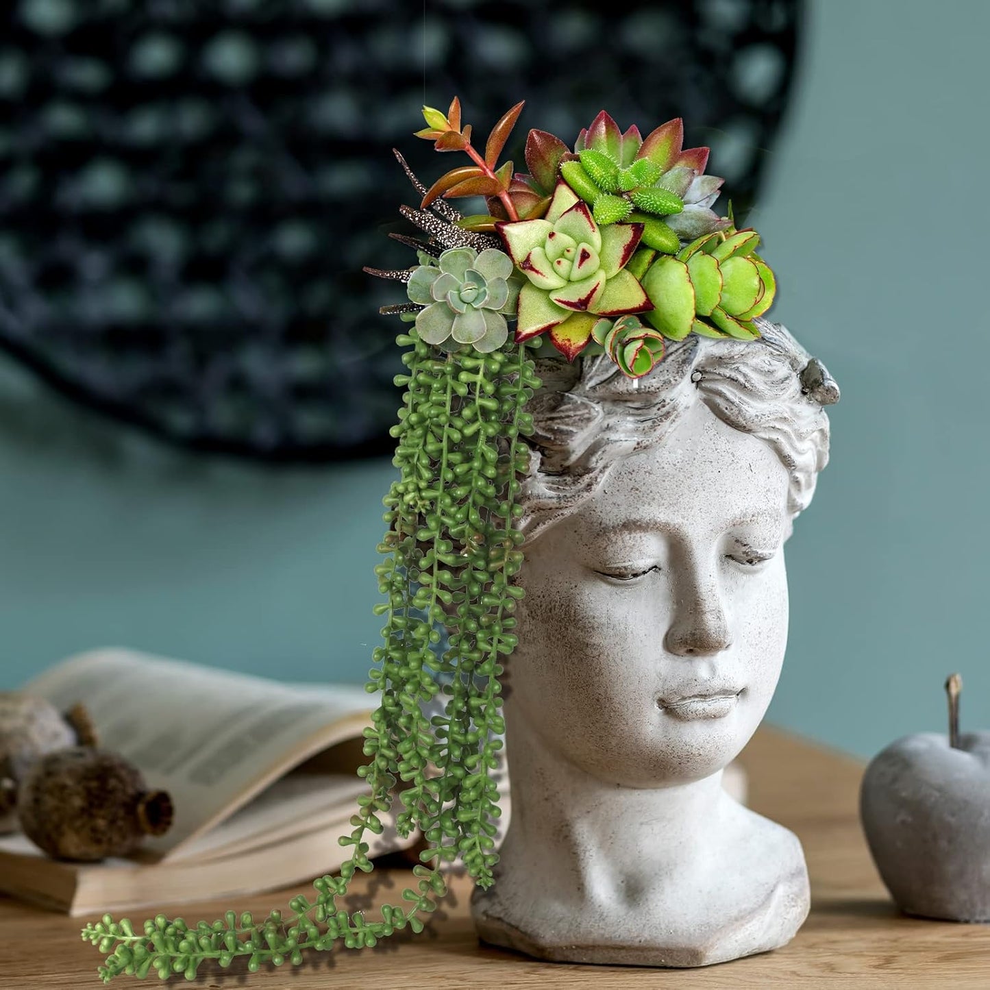 CEWOR 4pcs Fake Hanging Plants, String of Pearls Artificial Hanging Succulents Greenery Wall Backdrop Decor, Artificial Plants Indoor for Home Garden Outdoor Decoration