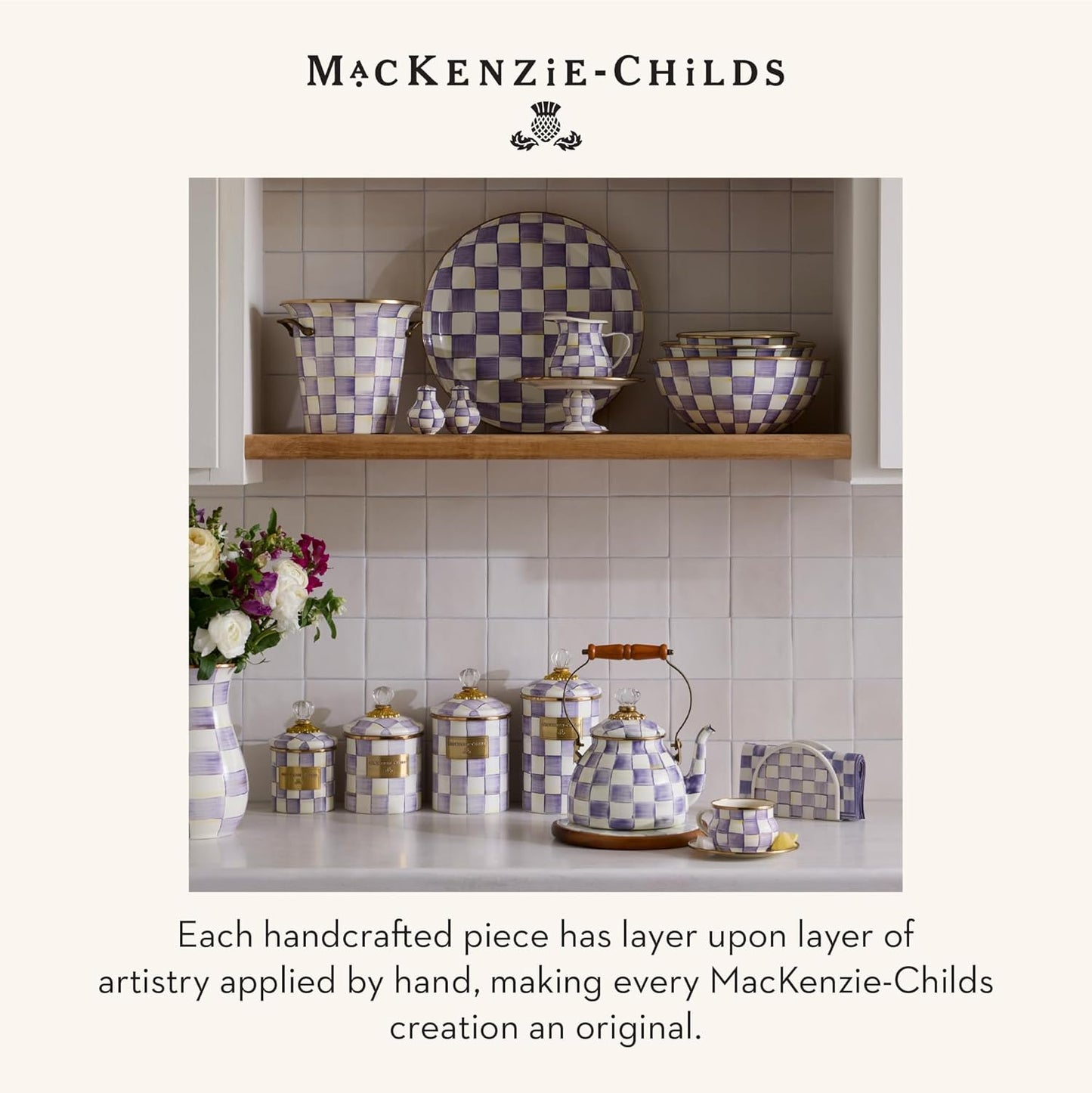 MACKENZIE-CHILDS Enamel Pedestal Serving Platter, Decorative Serving Dish for Food, Small, Black-and-White Courtly Check