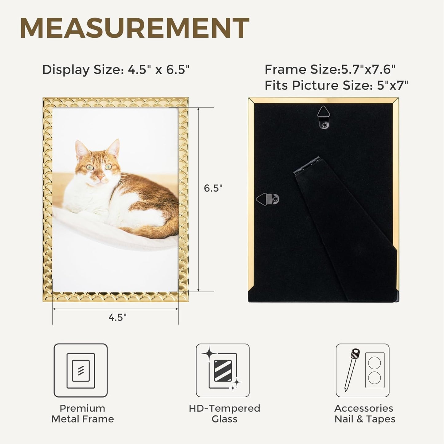 RICHFOCUS Gold 5x7 Floating Picture Frame for Photo 4x6 3.5x5 | 5 x 7 Metal Picture Frames with Double Glass for Tabletop|Modern Photo Frames Wedding|Home Decor