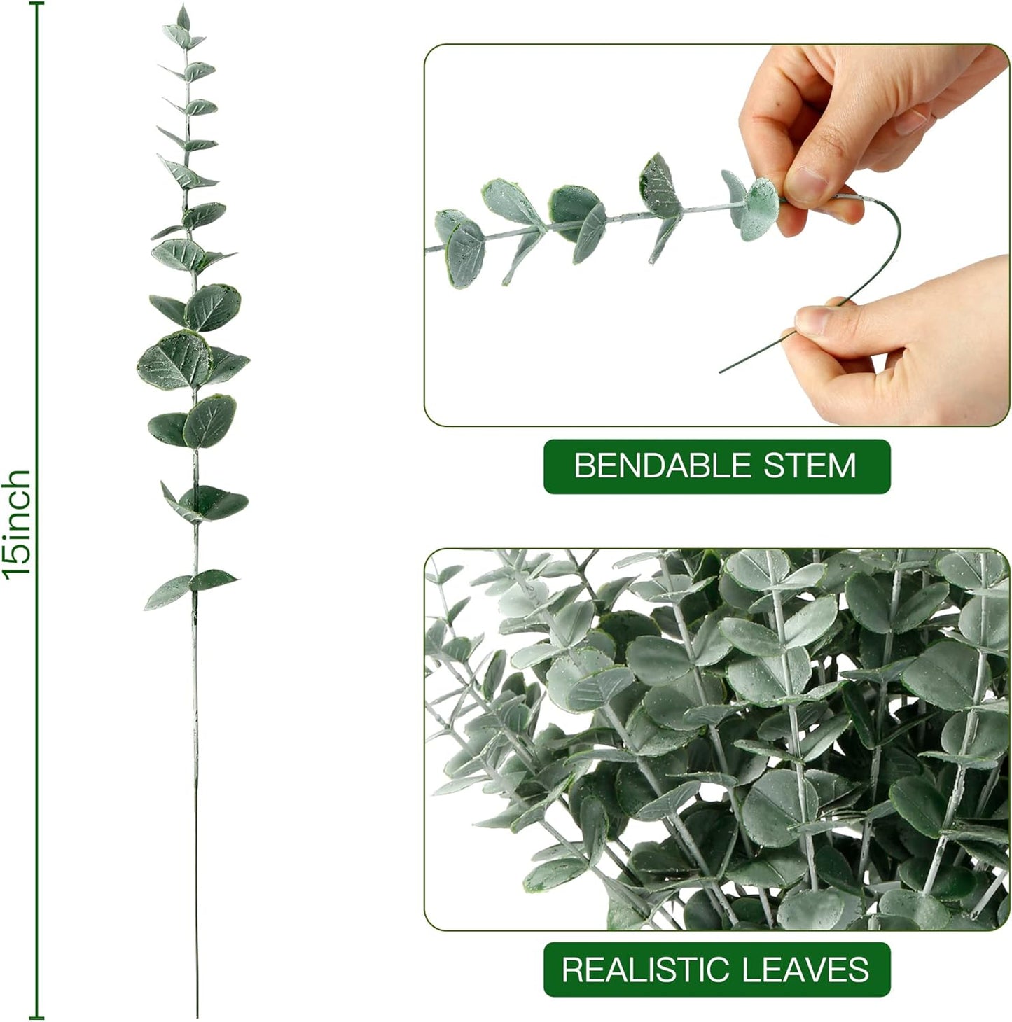 Sggvecsy 36pcs Eucalyptus Stems Decor Artificial Eucalyptus Leaves Faux Eucalyptus Stems Real Touch Fake Greenery Branches for Wedding Flower Bouquet Centerpiece Home Office Decoration