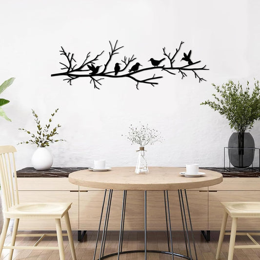 Metal Bird Wall Art Branch Decor, 17 x 5.3 Inch Rustic Metal Wall Sculpture, Vintage Brown Birds on Tree Branch Wall Hanging for Living Room Bedroom Bathroom Office, Indoor Outdoor Home Art