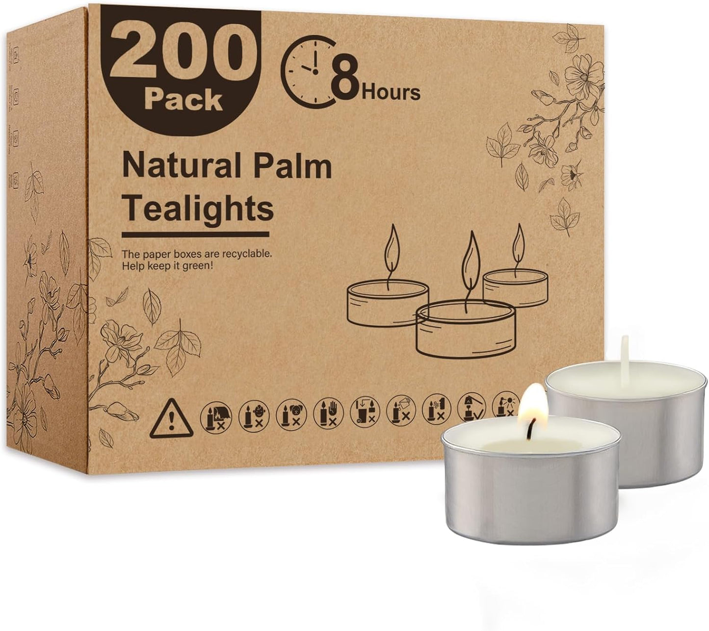 Ashlux Unscented Palm Tea Lights Candles 100 Pack Bulk, 4.5 Hours Long Burning White Tea Lights,Non-Paraffin, Smokeless, Mini Tealight Votive Candles for Wedding, Christmas Lights, Party, Christmas