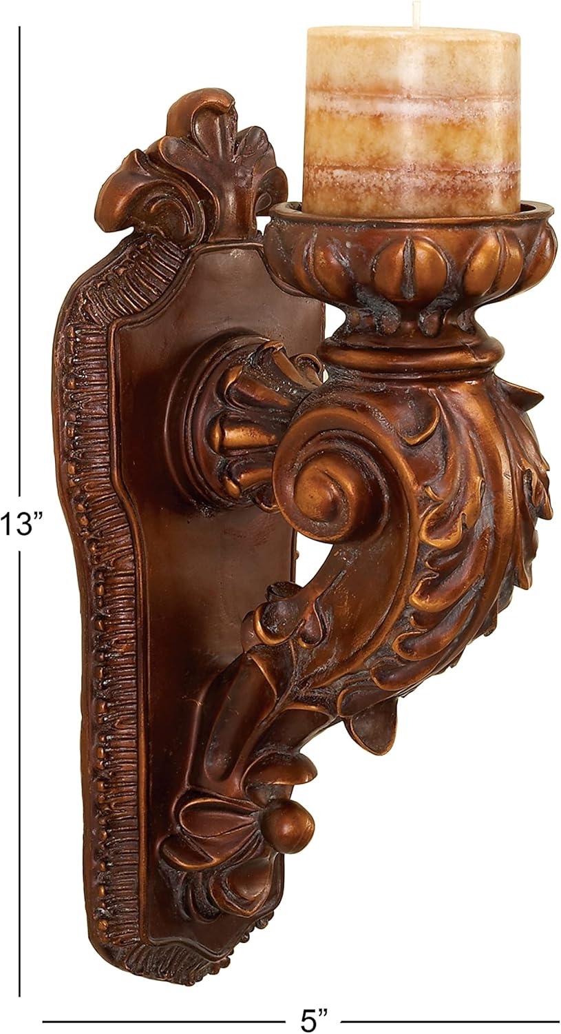 Deco 79 Polystone Solid Wall Sconce, 5" x 7" x 13", Bronze