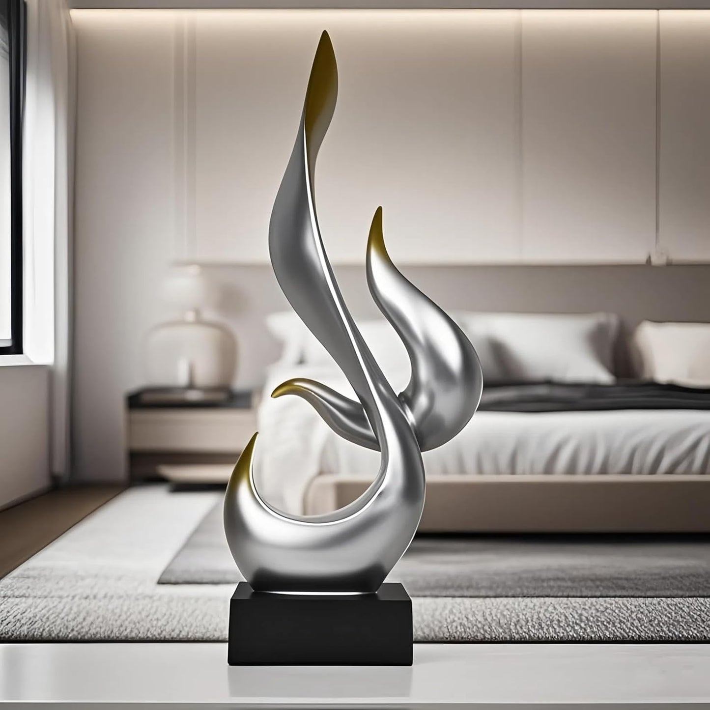 Black Fire Flame Sculpture, Modern Abstract Resin Statue, Art Statue Home Decor for Living Room TV Stand Coffee Table Shelf Accents Decor.