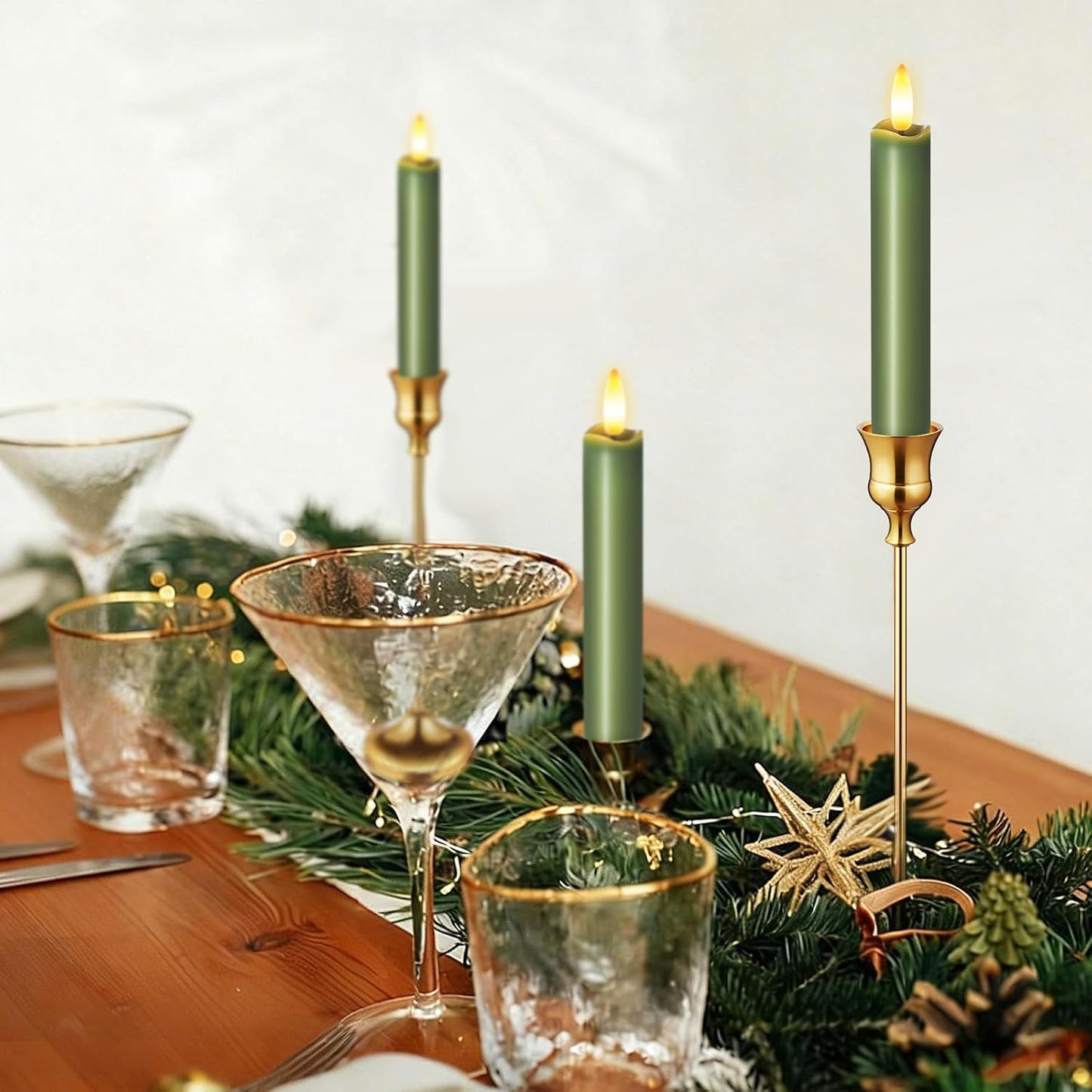 KSWING Upgraded Real Wax Short LED Flameless Taper Candles with Remote, 6 PCS White Candlesticks Battery Operated 3D Flickering - 6" Realistic Fake Candle Sticks for Home/Wedding/Fireplace Xmas Decor