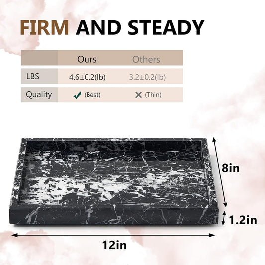 Real Natural Marble Tray for Bathroom, Vanity, Kitchen and Desktop, Rectangle Genuine Marble Stone Tray for Jewelry, Cosmetics, Candles, Lotion, Perfume and Home Decor