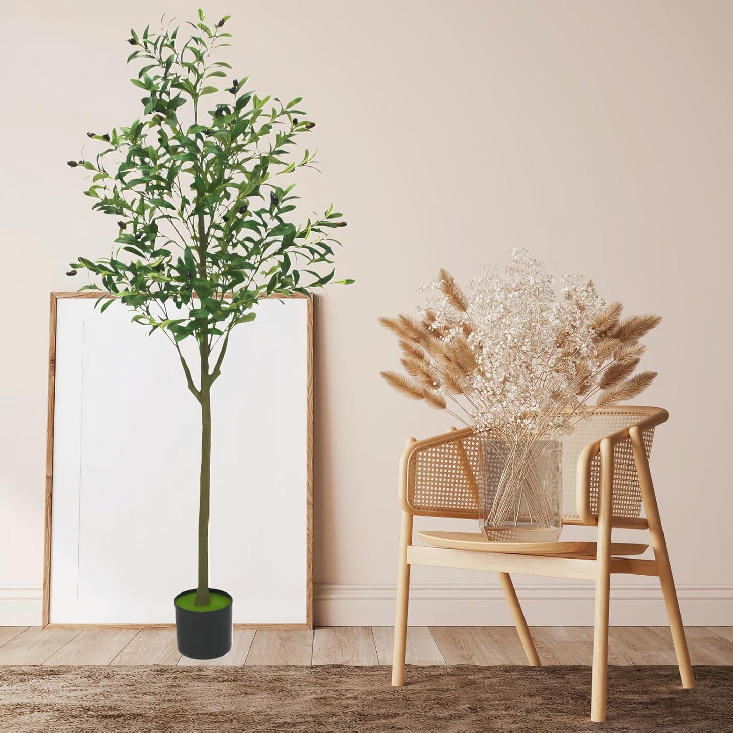 5FT Artificial Olive Tree with Fruits, Faux Potted Olive Tree with Realistic Lifelike Leaves & Trunk, Easy Assembly for Indoor Outdoor Home Office Decor