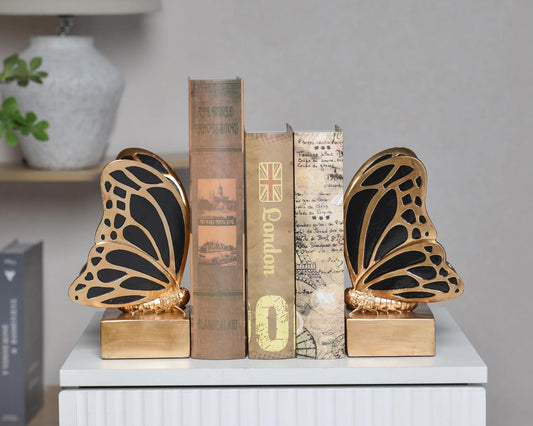 Vintage Blue Butterfly Bookends,Resin Book Ends for Shelves,Heavy Duty Decorative Bookends,Creative Book Stopper Holder Decor for Desk Home Office,Shelf Decoration,Gifts for Mother's Day