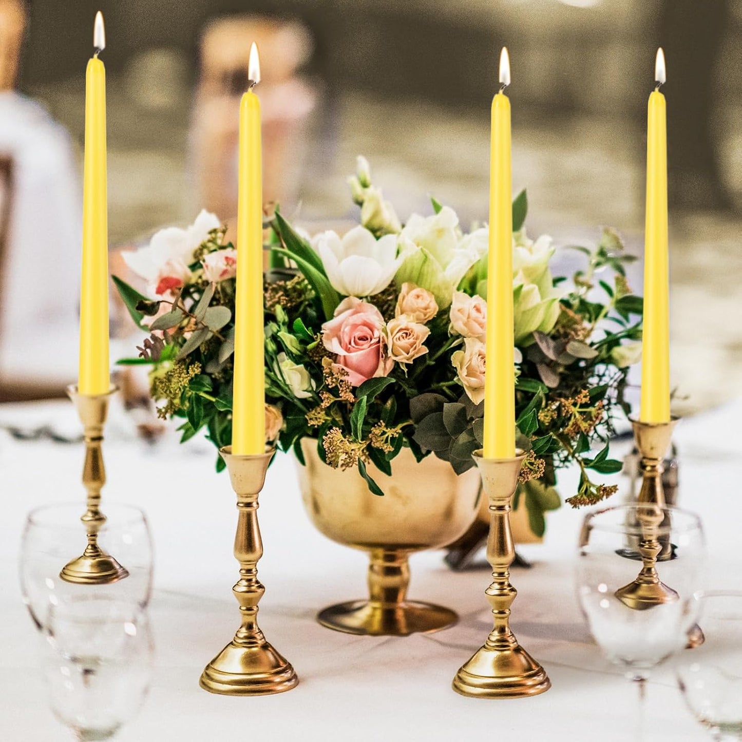 KONNI 0.87×10 Inch Ivory Taper Candles, Unscented and Smokeless Tall Candlesticks, 10 Pack Tapered Candles with Cotton Wicks, Long Burning, Ideal for Weddings, Dinner Parties, and Home Décor
