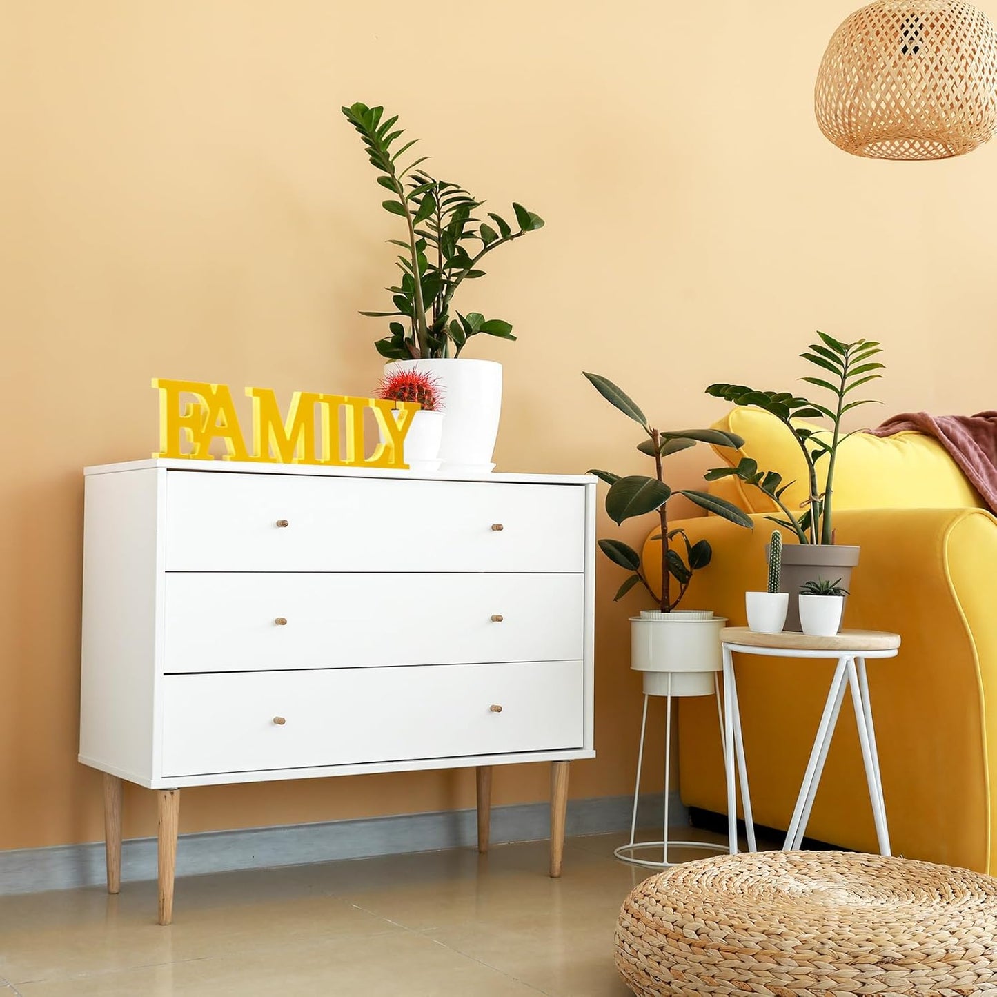 Wonderjune Wooden Home Wall Decor Sign Rustic Family Room Table Decoration Family Letter Signs for Pantry Kitchen Living Room Bedroom Shelf Mantel Fireplace Tables Centerpiece(White)