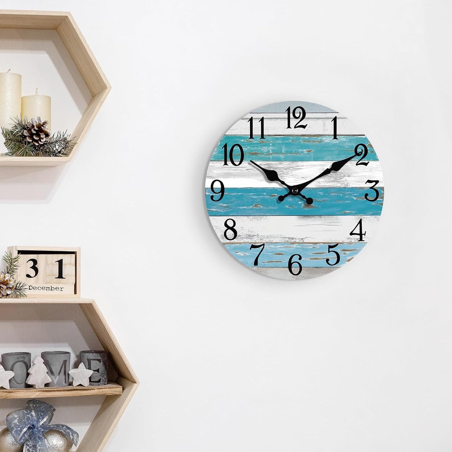KECYET Wall Clock Battery Operated 8 Inch Silent Non Ticking Coastal Design Country Rustic Retro Decorative for Bathroom Kitchen Living Room Bedroom