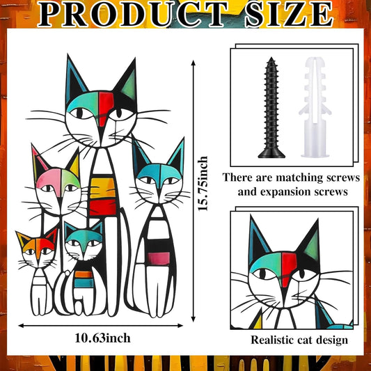 Wesiti Cat Wall Art Decor Metal Cat Wall Sculptures Room Decor for Cats Lover 10.6 x 15.7 Inches Colorful Mid Century Retro Wall Art for Home Living Room Bedroom Kitchen Office