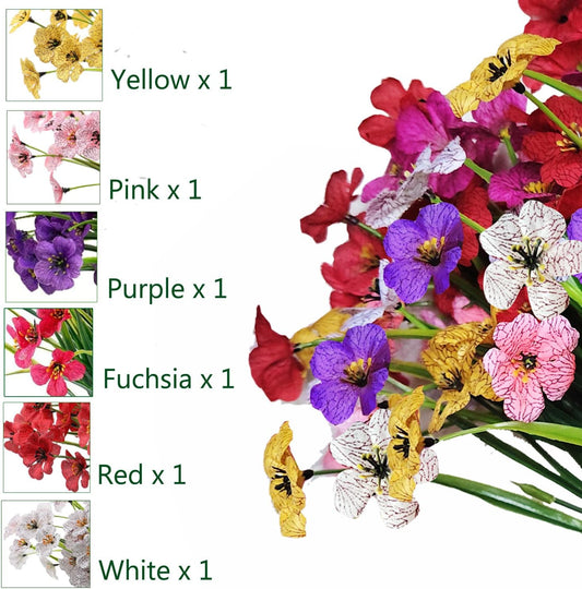 6Bundles Artificial Flowers for Indoor,No Fade Fake Plastic Flowers Faux Plants for Decoration Hanging Planters Garden Porch Window Box Home Wedding Farmhouse (Small Flower)
