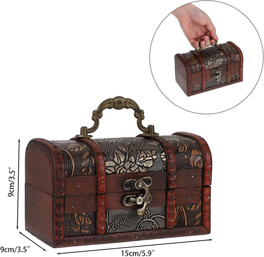 ELLDOO Vintage Treasure Chest, Pirate Keepsakes Box for Kids Gifts, Wooden Storage Box for Decorative Jewelry Pearl Trinkets, Large