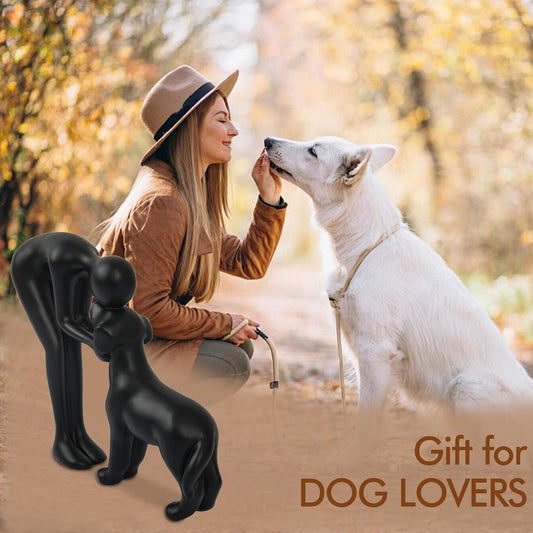 Abstract Resin Hand-Painted Sculpture of Person and Dog Bonding – Head-to-Head Intimate Figurine Decoration for Office、Living Room、Bedroom、Home, Memory Gifts for Pet Lovers (Sandstone)
