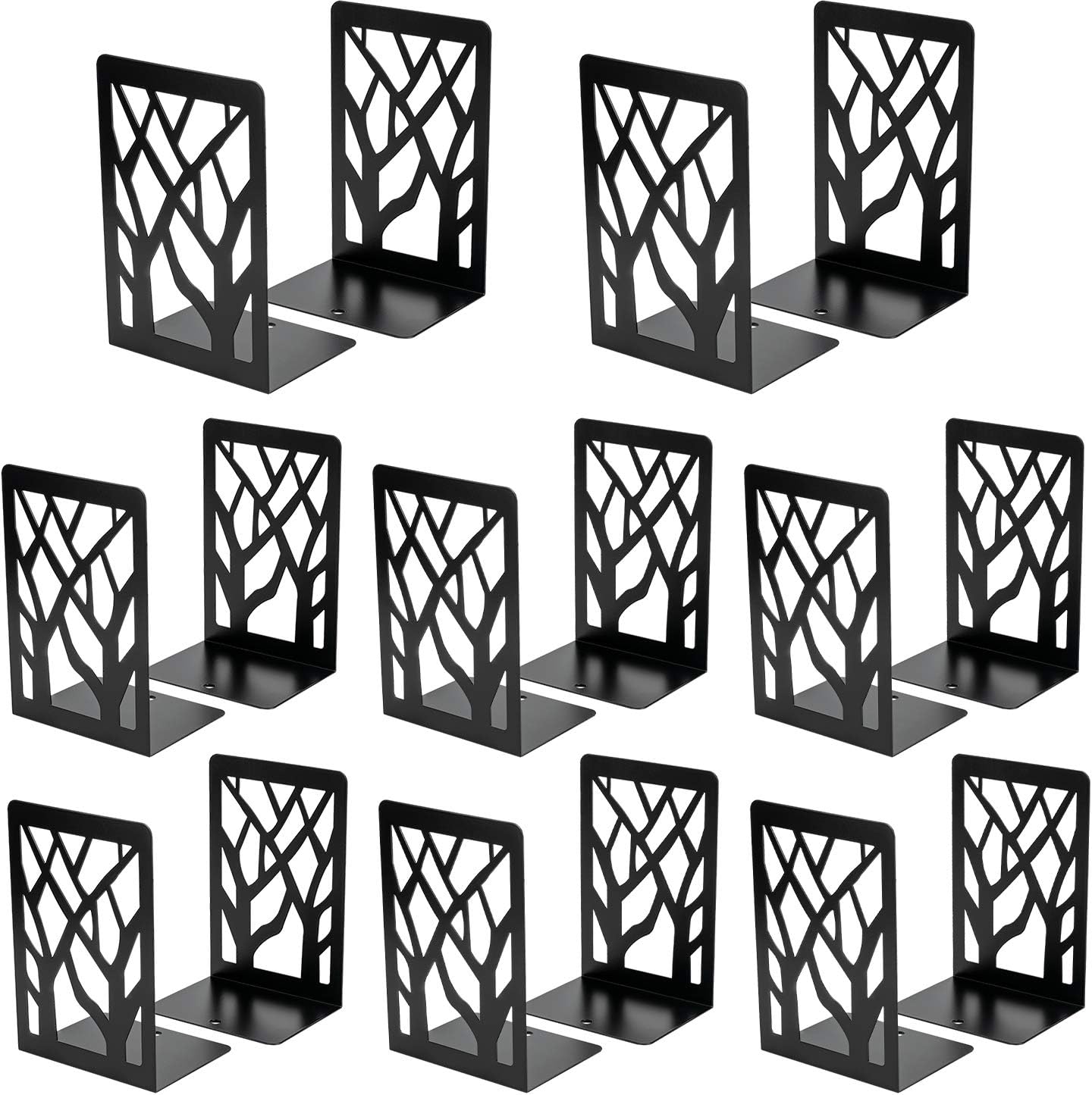 MaxGear Book Ends Tree Design Modern Bookends for Shelves, Non-Skid Bookend, Heavy Duty Metal Book Stopper for Books/DVDs, Decorative CD Holder & Video Game Organizer, 7 x 4.7 x 3.5”, Black
