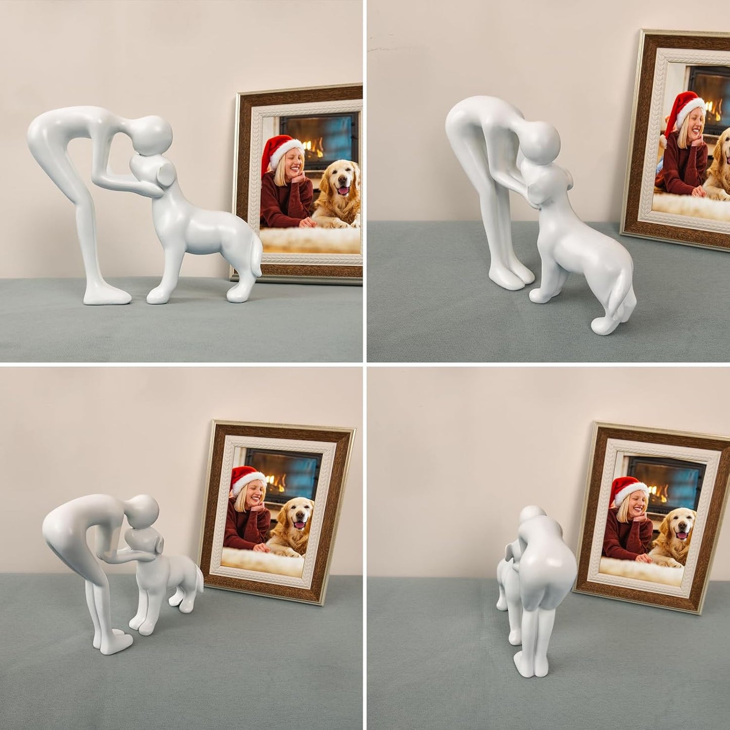 Abstract Resin Hand-Painted Sculpture of Person and Dog Bonding – Head-to-Head Intimate Figurine Decoration for Office、Living Room、Bedroom、Home, Memory Gifts for Pet Lovers (Sandstone)