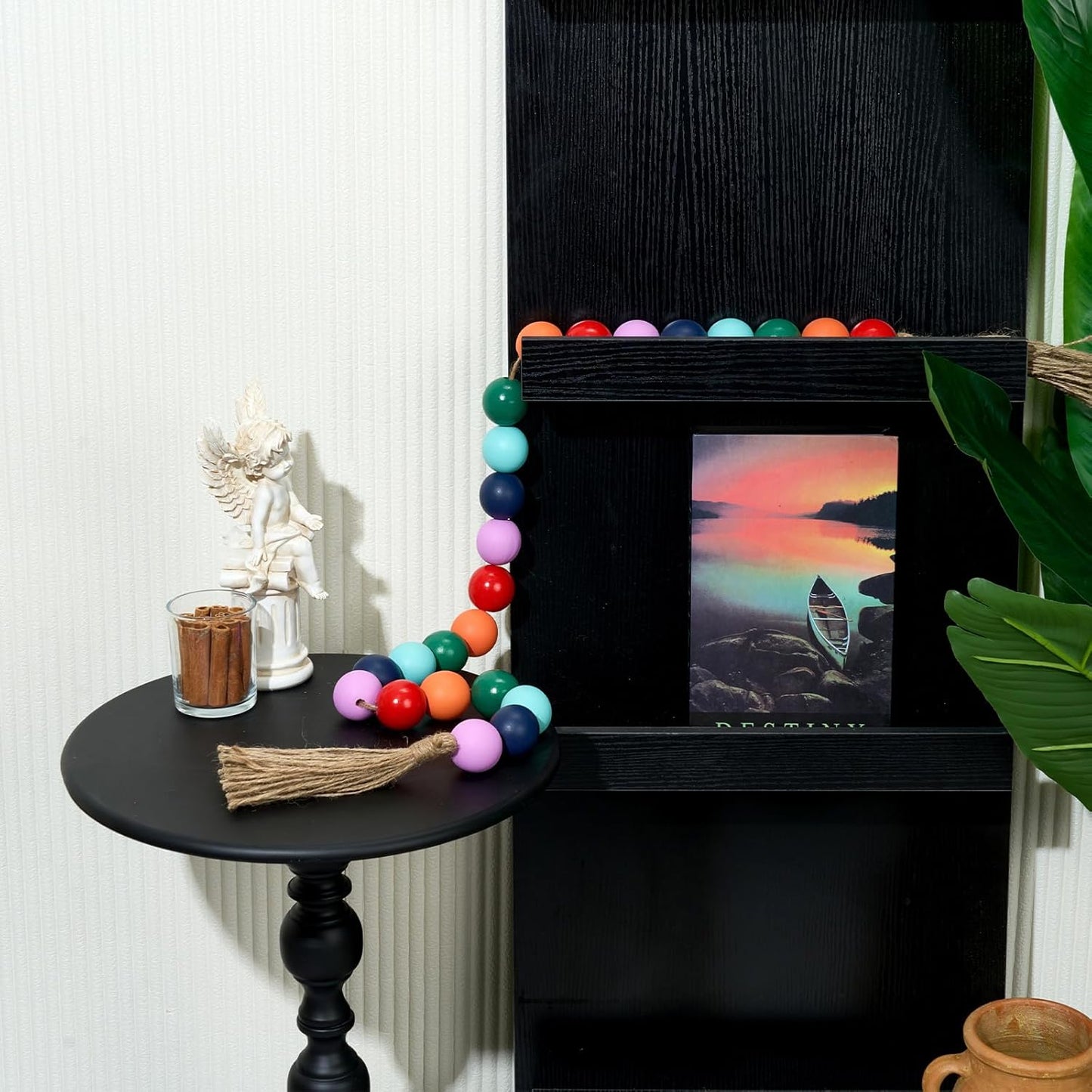OMISHE Extra Large Wood Bead Garland with 1.6" Diameter Wooden Beads and Tassels, 41" Long Rustic Farmhouse Country Decorative Beads for Home Tiered Tray Decor, Natural Beige