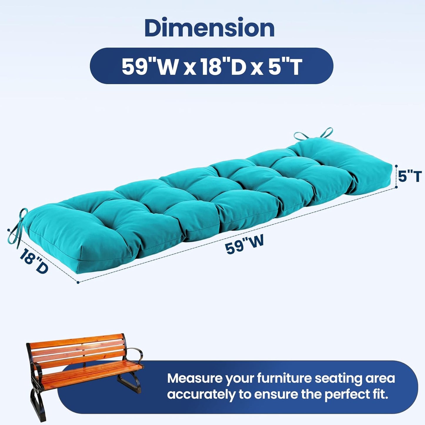 IASEAHK Outdoor Bench Cushion 48x18x5 Inch, Waterproof & Fade-Resistant Patio Furniture Cushions, Tufted Memory Foam Indoor/Outdoor Cushions for Couch Swing with Non-Slip Backing & Straps, Dark Grey