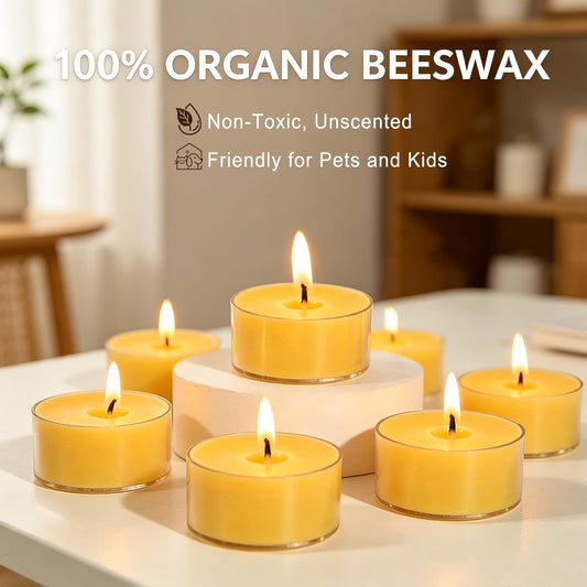 48 Packs Beeswax Tealight Candles, 100% Pure Beeswax Candles | 4-Hour Extended Burn Time | Natural Beeswax Tea Candle in Clear Cup, Perfect for Home Decor,Air Purification,Fragrance