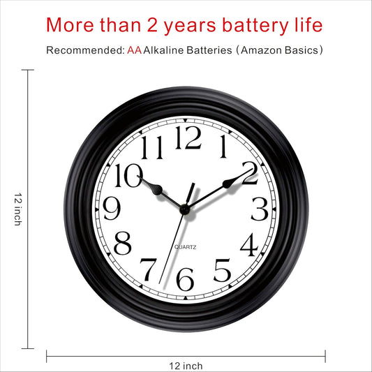 Foxtop Retro Silent Non-Ticking Round Classic Clock Quartz Decorative Battery Operated Wall Clock for Living Room Kitchen Home Office 12 Inch (Bronze)