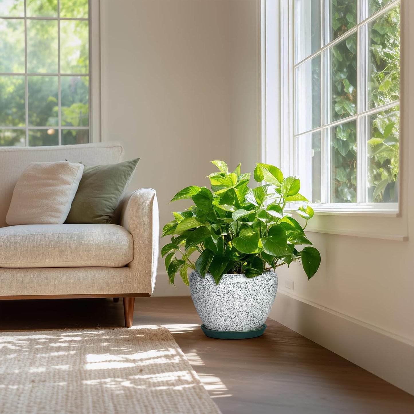 6 Inch Plant Pot - Ceramic Pots for Plants with Drainage Hole and Saucer, Round Succulent Planter Indoor Outdoor, Modern Flower Pot for Snake Plants, Home Decor, Gifts for Plant Lover, Blue
