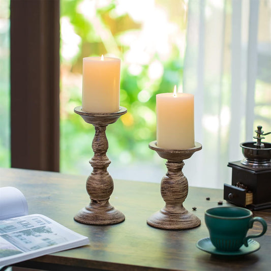 Sziqiqi Retro Iron Candle Holder Vintage Pillar Candles Holders for Table Centerpiece Wedding Birthday Candlelight Dinner Decorative Light Home Décor 2pcs