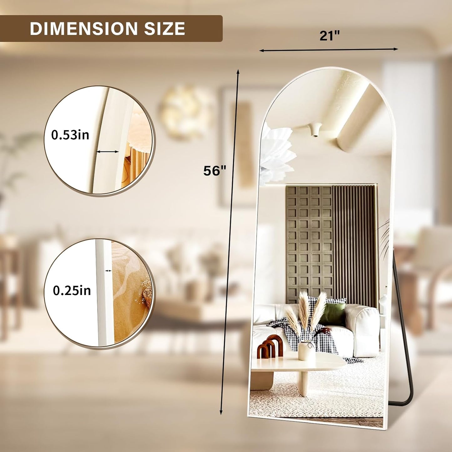 XRAMFY 56"x21" Arched Full Length Mirror Floor Mirrors with Aluminum Alloy Frame Free-Standing Wall Mounted Floor Mirrors or Large Dressing Mirror, Black Mirror Full Length