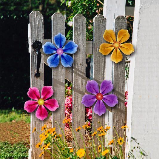 Giyyomtr Metal Flowers Wall Decor - 4pcs 6.2'' Metal Wall Art Hanging Decorations for Outdoor Fence Garden Yard Patio Exterior Wall Decor