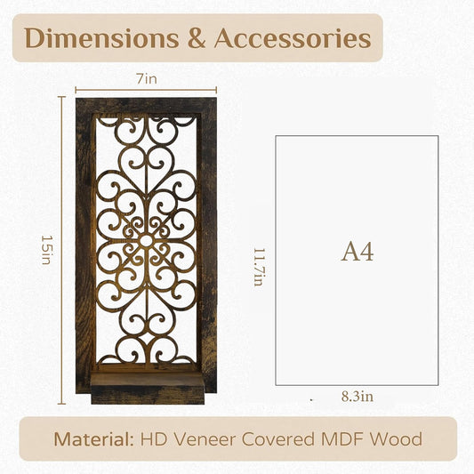 Farmhouse Wall Candle Holder Decor: Rustic Candle Sconces Set of Two for Pillar Candles - Brown Wooden Shelving for Fireplace Bathroom Hallway
