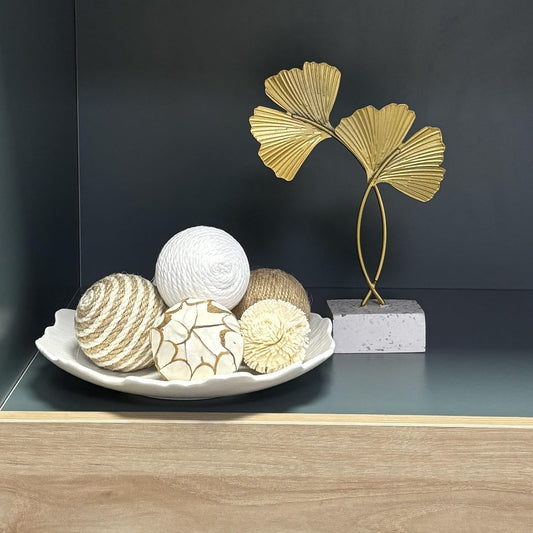 6 Pcs Decorative Balls for Centerpiece Bowls,2.36 Inch Natural Handmade Cotton Linen Orbs Balls,Wood Decorative Ball,Vase Fillers, Home Table Decor